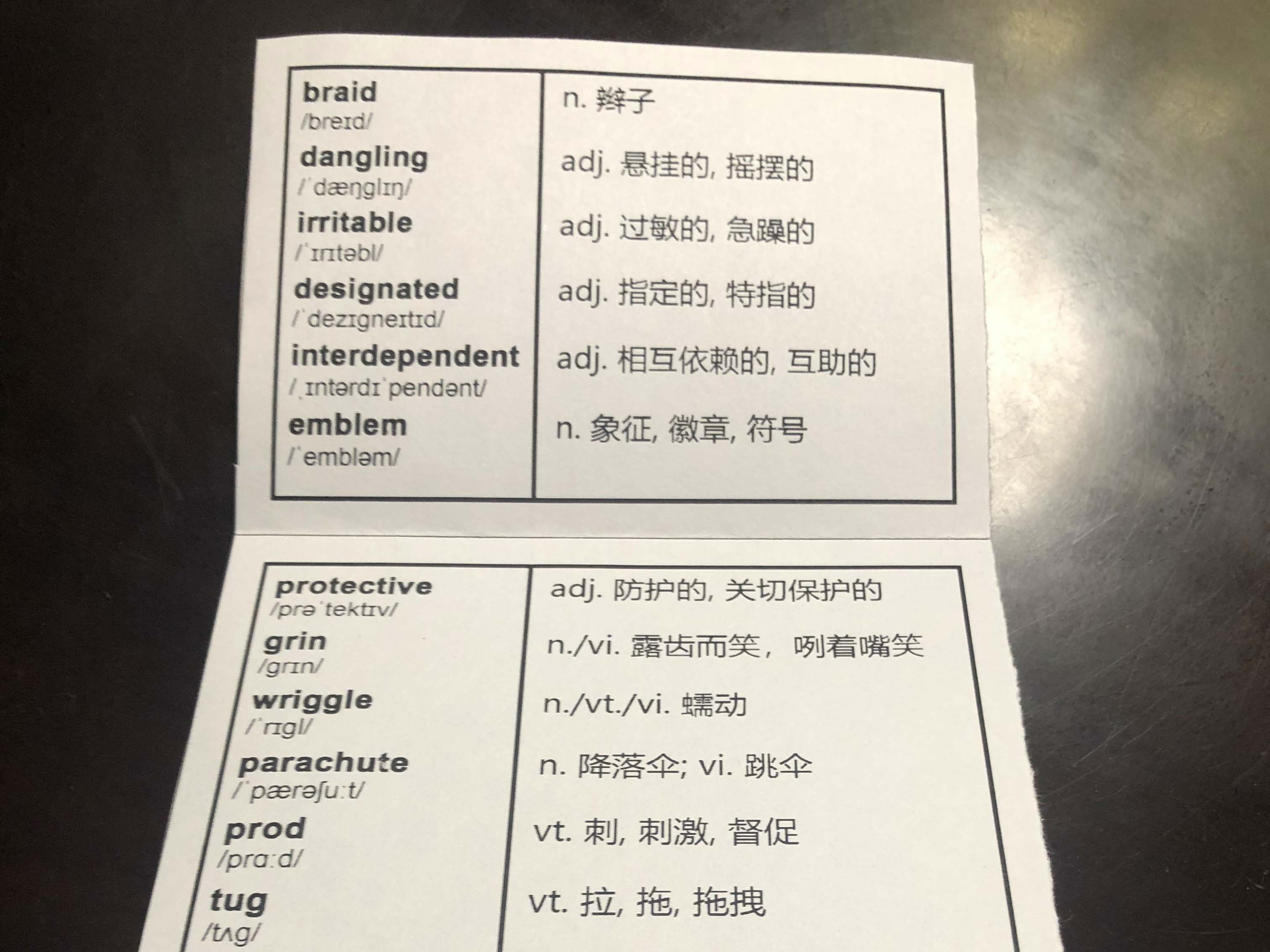 Vocabulary Cards 3rd Generation Unfolded