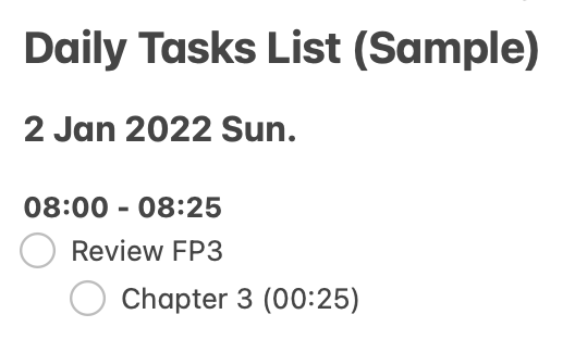 My Tasks List (Sample) with Postponed Tasks