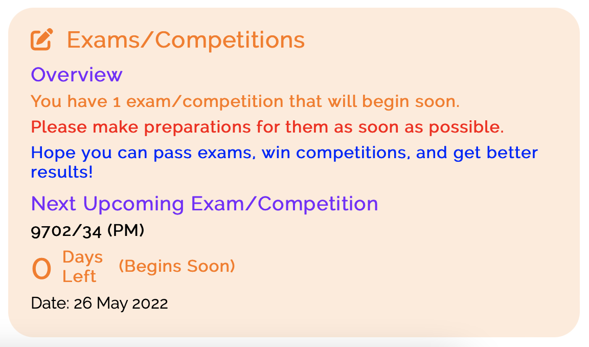Exam Days Left (Orange) on Planner