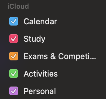 My iCloud Calendar Categories