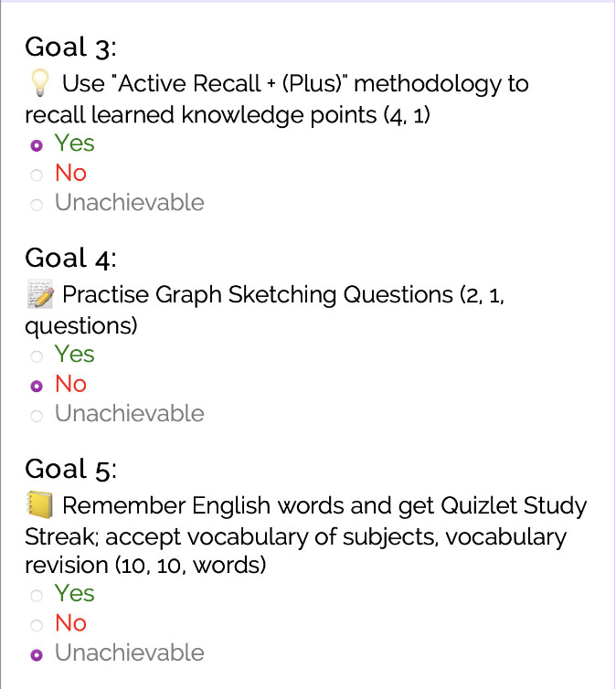 Check Goals on Study Planner