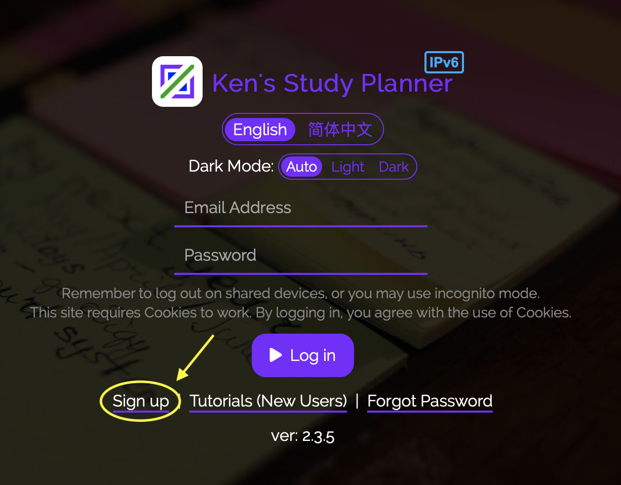 Sign Up to Ken's Study Planner
