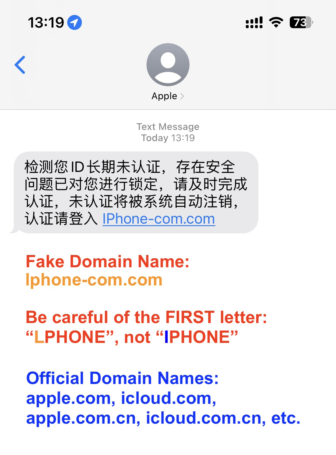 Phishing SMS Impersonating Apple